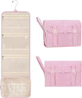Relavel Hanging Toiletry Bag for Women, Large Makeup Travel Bag with Separate Compartments, Water Resistant Toiletries Bag for Travel Accessories, Portable Bathroom Bag for Trip Camping- Pink Strip