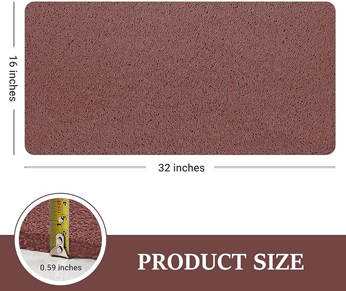 LuxStep Shower Mat Bathtub Mat,32x16 inch, Non-Slip Bath Mat with Drain, Quick Drying PVC Loofah Bathmat for Tub,Shower,Bathroom,Reddish Brown