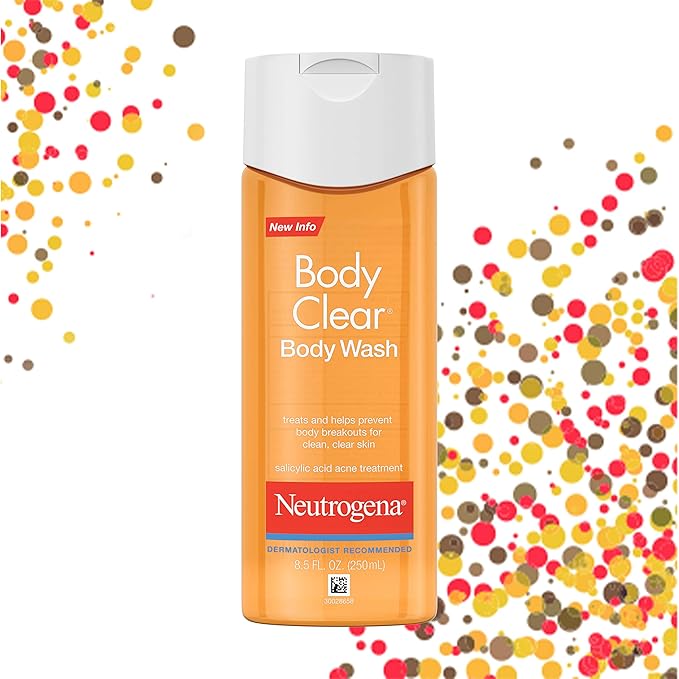 Neutrogena Body Clear Acne Body Wash, 2% Salicylic Acid Acne Medication, Oil-Free & Glycerin for Breakouts on Back, Chest & Shoulders, Non-Comedogenic, Gentle on Skin, Unscented, 8.5 Fl Oz, 3 Pack