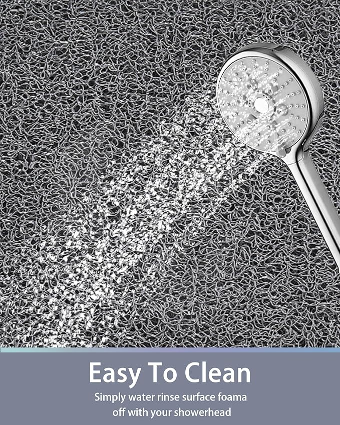 Mecko Non-Slip Shower Mat, Anti-Slip Bath Mat with Suction Cups – Quick-Drying Loofah Texture for Tub with for Indoor and Outdoor Use, Bathtubs and Wet Areas (Grey, 17"x30")