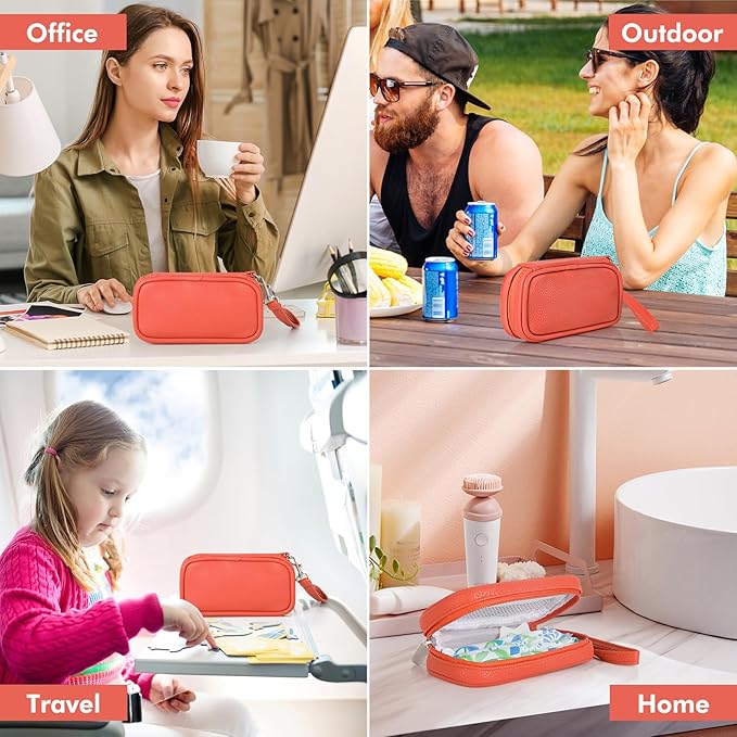 Teircno Portable Tampon Organizer - Beige PU Pouch with Handle & Zipper for Women's Period Bags