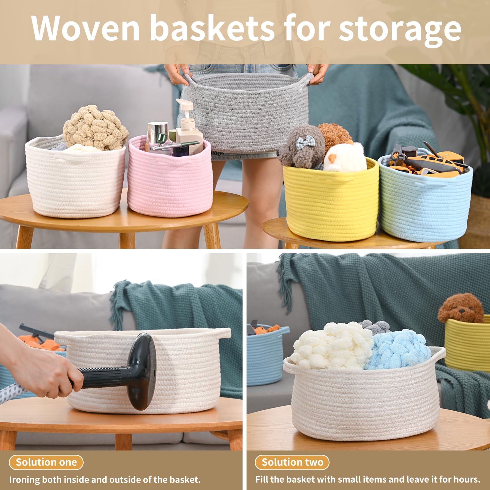Happyiren Cute Woven Storage Basket with Handle, Baskets for Gifts Empty