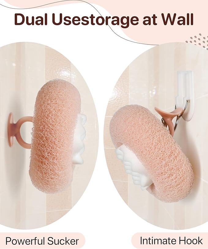Super Soft Sunflower Suction Cup Bath Ball, New Upgraded 2-in-1 Sunflower Ball Exfoliating Bath Sponge Cleaning Brush, Mesh Shower Body Sponge Accessories for Women, Men (Cyan+Pink)