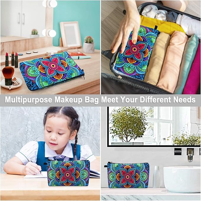MAGEFY Small Makeup Bag, Portable Travel Cosmetic Bag Zipper Pouch Waterproof Makeup Pouch Multifunctional Small Bag for Women (1 pack, dark blue flower 0179)