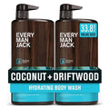 Every Man Jack Coconut + Driftwood Mens Body Wash for All Skin Types - Cleanse, Hydrate, and Smell Great - Free of Parabens, Phtalates, and Dyes - 33.8 fl oz - 2 Pack