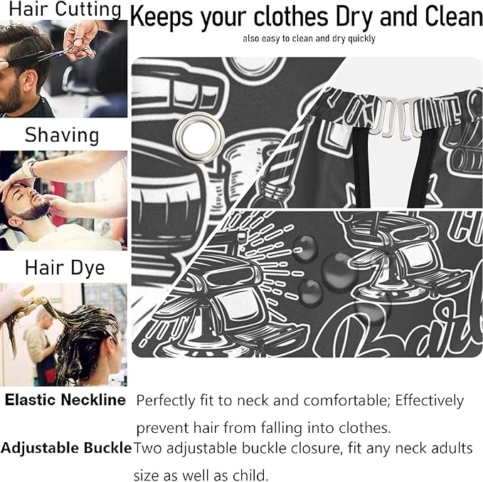 visesunny Barbershop Design Monochrome Style Barber Cape Anti-Static Hair Cutting Cape with Snap Closure Professional Salon Polyester Beard Shaving Bib Water-Resistant Hairdressing Cape Adjustable