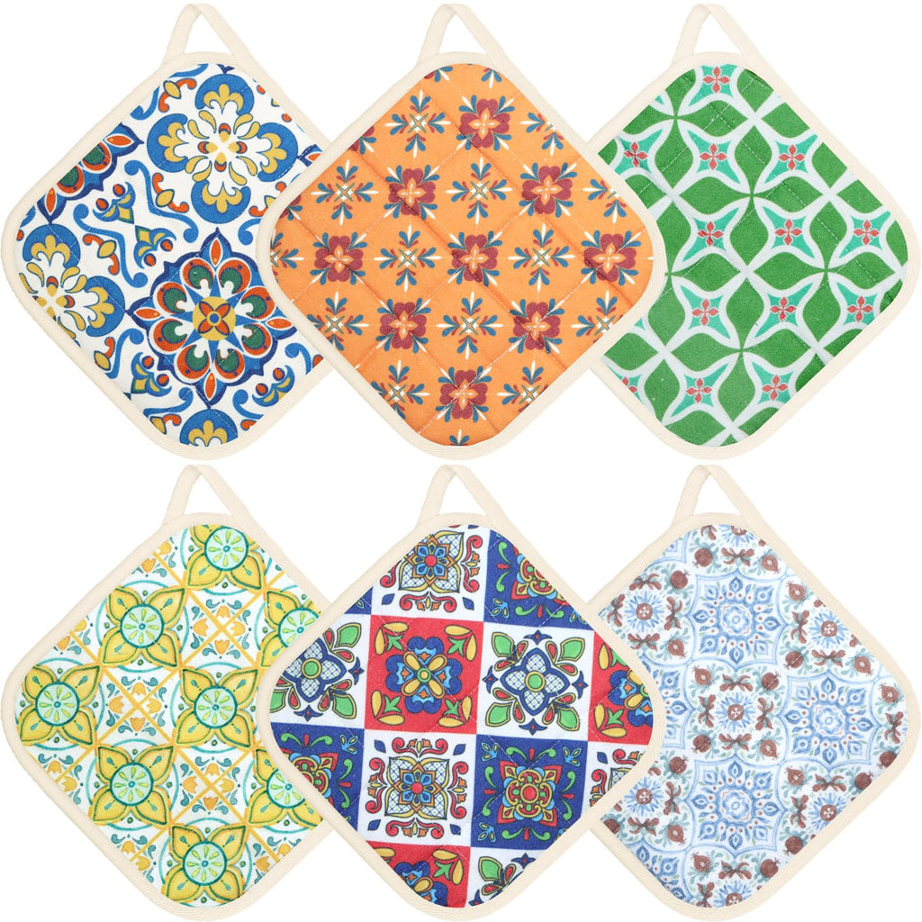 6 Pack Pot Holders 100% Cotton Heat Resistant Potholder, Machine Washable Pot Holder, Hot Pads, Table Pads for Cooking Baking (L)