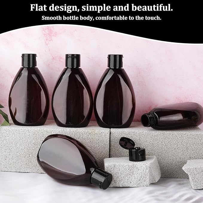 Wowang Plastic Squeeze Bottles with Flip Cap 6.9oz 5 Pack Leak Proof Shampoo and Conditioner Containers Travel Essentials for Shampoo Conditioner Body Wash(Brown)
