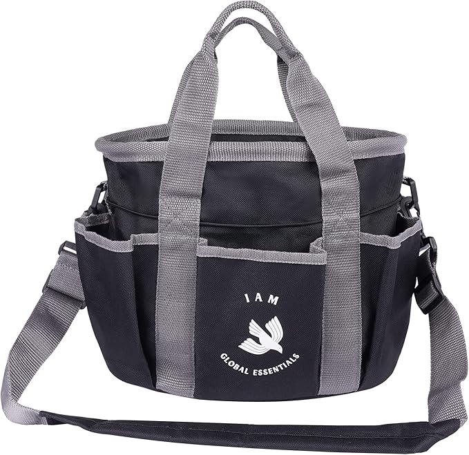 Premium Grooming Kit (9 Piece) - Organizer Tote Bag with Brushes for Tack Room - Nylon & Plastic Brushes for Horses - Perfect for Beginners or Professionals