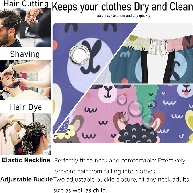 Visesunny Barber Cape - Funny Llama Pattern Polyester Hair Cutting Salon Apron Anti-Static Water-Resistant Shaving Bib
