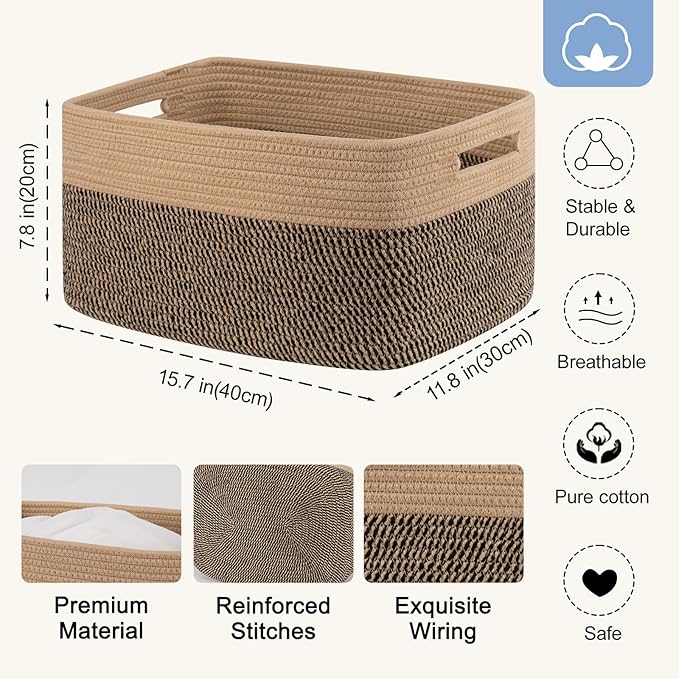 SIXDOVE 4 Pack Storage Baskets for Organizing, Woven Baskets for Shelves - Perfect for Toys, Books, Towels, and Clothes, Durable Gift Basket Bins Toy Storage, 15.7''Lx11.8''Wx7.8''H, Black and Brown