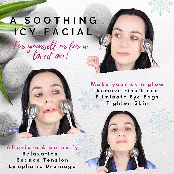 RADIANCE Ice Globes for Facials Skin Care - Cryo Globes, Non Shatter, Face Cooling Cold Stainless Steel, Cryo Freeze Tool Roller for Depuffing Eyes, Face Massage with a Storage Case & Polish Cloth