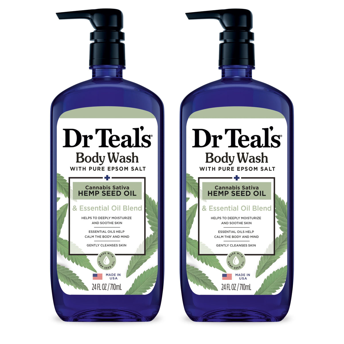 Dr Teal's Body Wash with Pure Epsom Salt, Cannabis Sativa Hemp Seed Oil, 24 fl oz (Pack of 2)