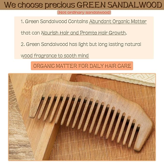 Moreinday 2 Pack Wooden Comb, Beard Comb for Men, Hair Combs for Women