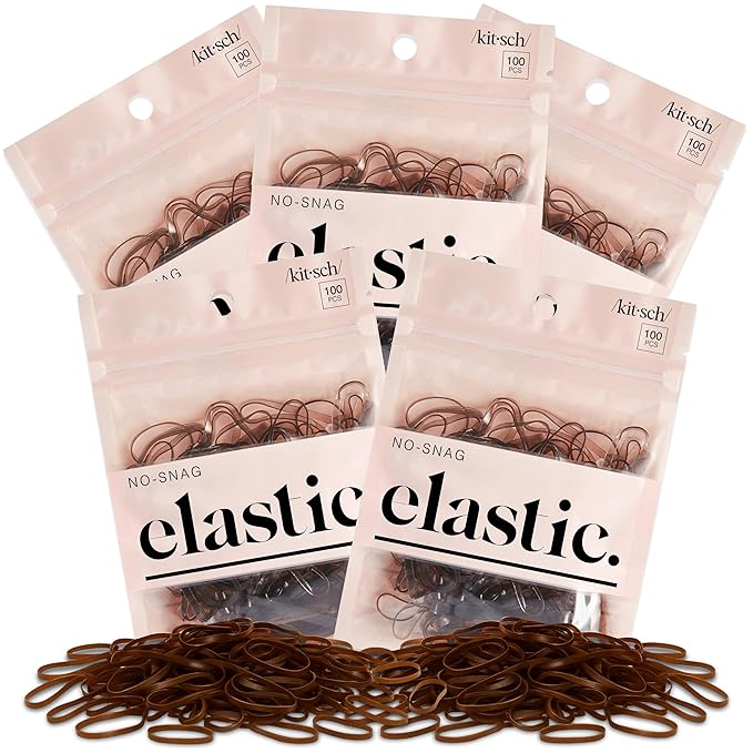 Kitsch Hair Ties No Damage for Kids, Teens and Women - Rubber Bands for Hair Styling | No Snag Hair Elastics | Daily Hair Accessories - 500pcs (Brown)