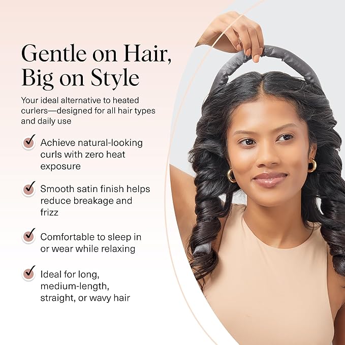 Kitsch Satin Heatless Curls Overnight Set - Charcoal
