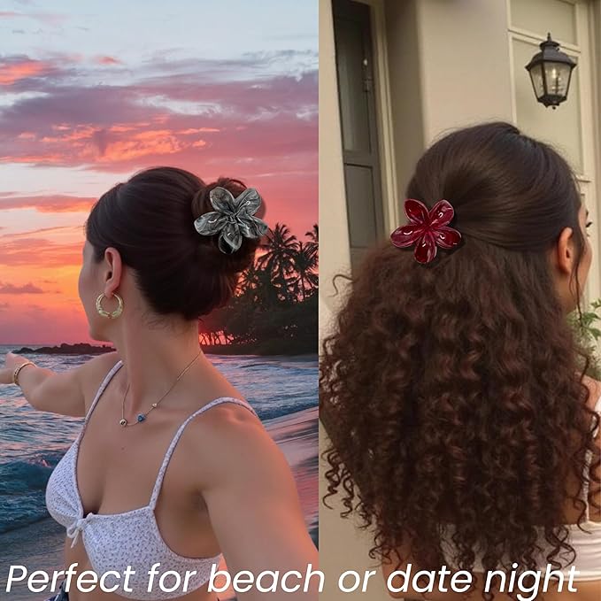 Flower Hair Clips for Women and Girls Thick to Thin Hair Large Cute Claw Clips Decorative Plumeria Hair Accessories Nonslip Aesthetic Glossy Glam