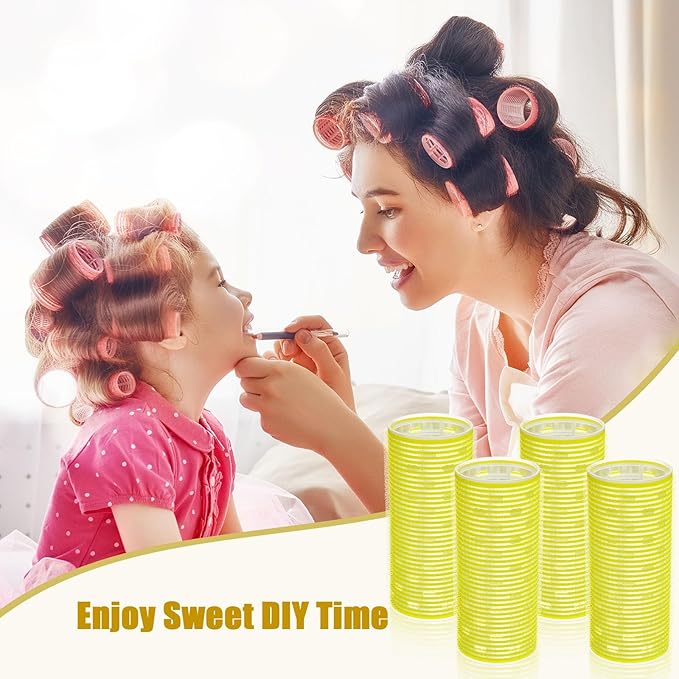 WILLBOND 4 Pcs Long Hair Rollers for Bangs Aluminum Core Curlers Thermal Self Grip Roller for Long and Medium Hair Women Hairstyle(4.7 x 2 Inch,Yellow)