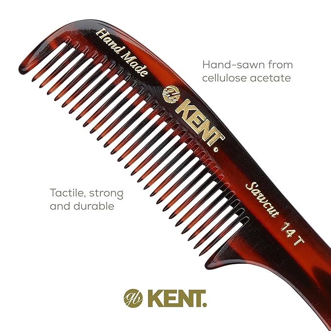Kent 14T Hair Detangling Comb, Wide Tooth Comb for Long Hair, Wet and Dry Handmade Detangler for Women, Saw-Cut and Hand Polished Made in England