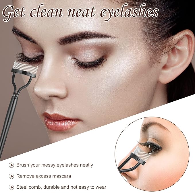 14 Pieces Eyelash Curler Kit Eyelash Comb Eyebrow Brush Tweezers False Eyelashes Applicator Tool Eyebrow Trimmer Silicone Refills Pads for Women(Black and Purple)