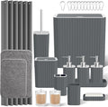 InnJoey Bathroom Accessory Set - Bathroom Set, 27PC Bathroom Accessories Set, Grey Bathroom Sets with Shower Curtain and Rugs, Mini Trash Can, Toilet Brush, Trash Can & Soap Dispenser