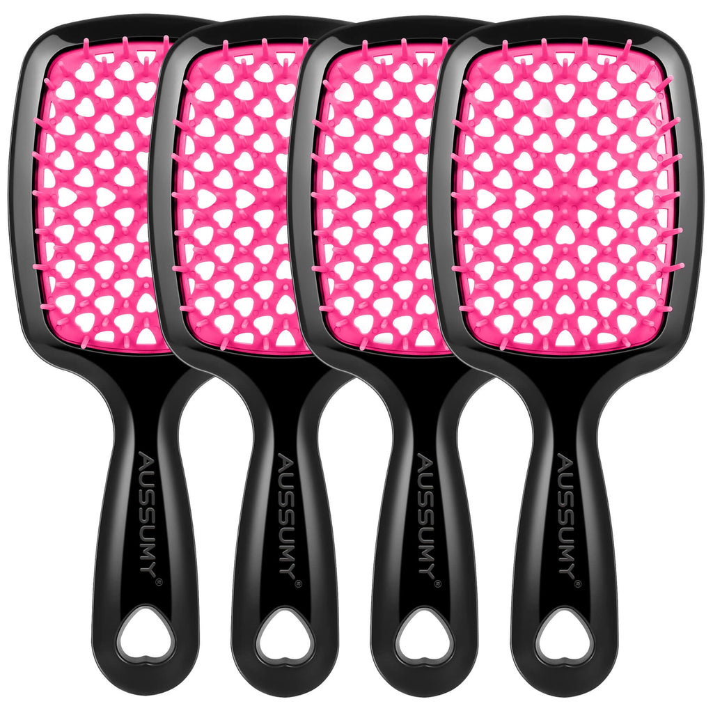 Aussumy 4 Pack Vented Detangling Hair Brush - Detangler Hairbrush with Soft Bristles for Effortless Tangle Free - Ideal for Wet Dry or Curly Damaged Hair for Women Men Kids