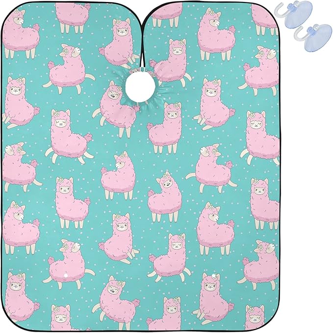 Visesunny Barber Cape - Cute Pink Llama Dot Polyester Hair Cutting Salon Apron - Anti-Static, Water-Resistant Shaving Bib