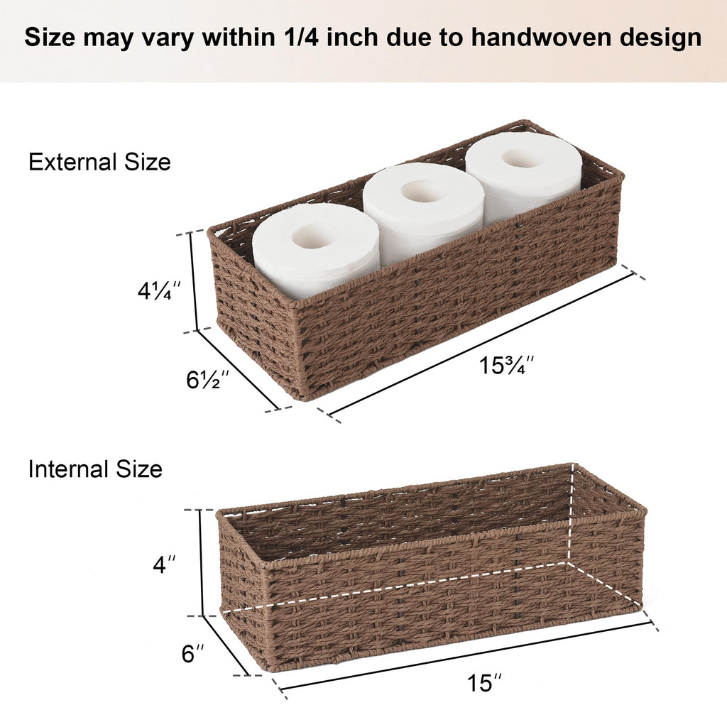StorageWorks Round Paper Rope Toilet Tank Topper Basket, Wicker Basket for Bathroom, Brown, 2-Pack