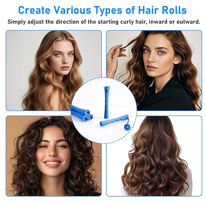 100Pcs Perm Rods for Natural Hair, Cold Wave Rods Set with Steel Pintail Comb, Non-Slip Plastic Hair Rollers for Heatless Curls, 0.28 x 3.23 Inches Curling Rods for Short Hair (Blue, 100 PCS)