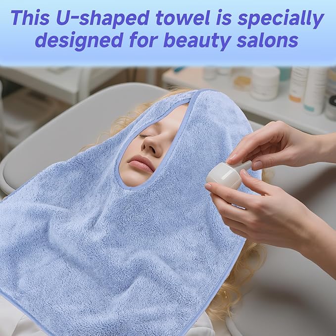 3Pcs Facial Towels for Estheticians, Soft Absorbent Microfiber Soft Spa Towel for Skincare, Massage U Shaped Spa Towel(Blue,3Pcs)