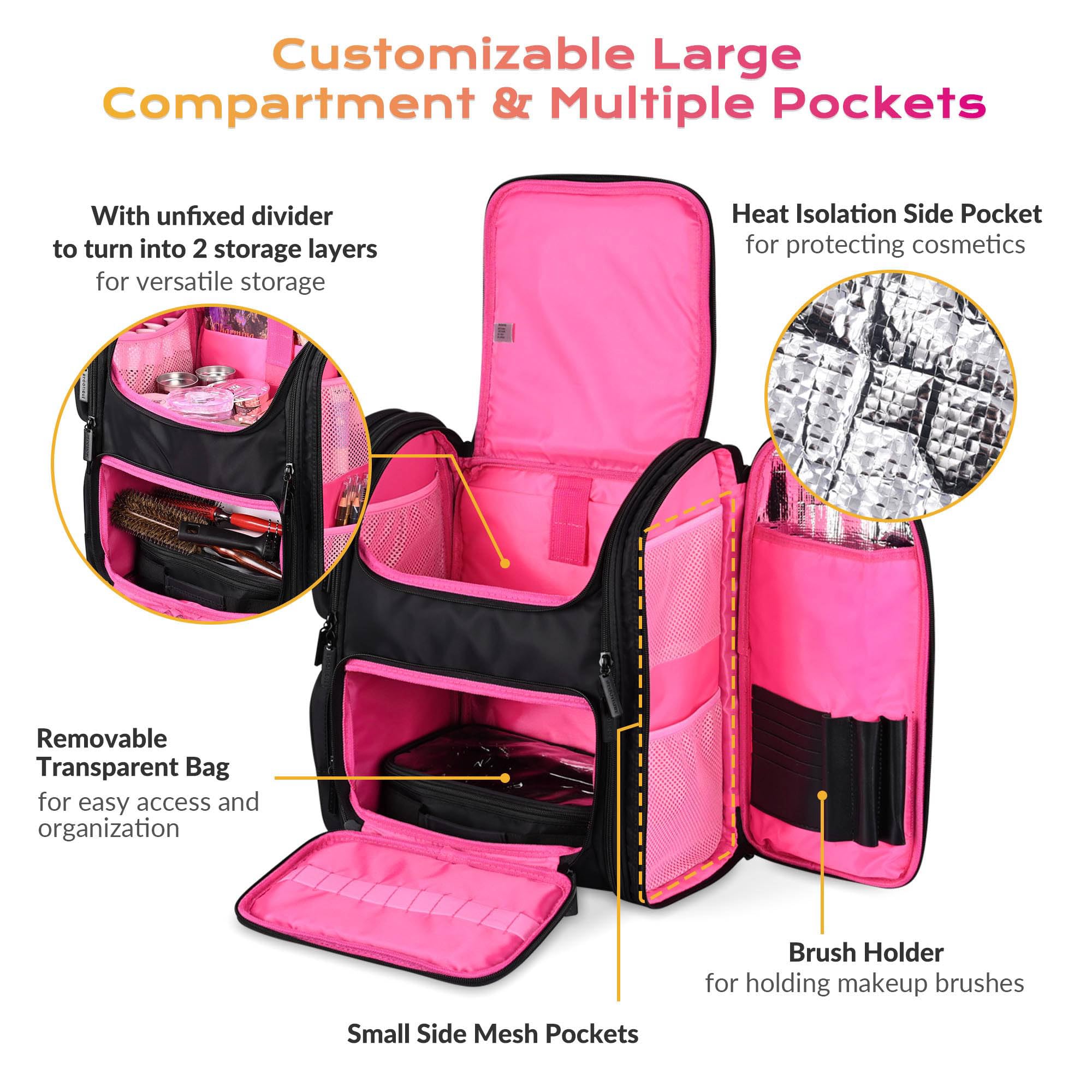 BYOOTIQUE Soft Sided Rolling Makeup Train Case Travel Backpack Hairstylist