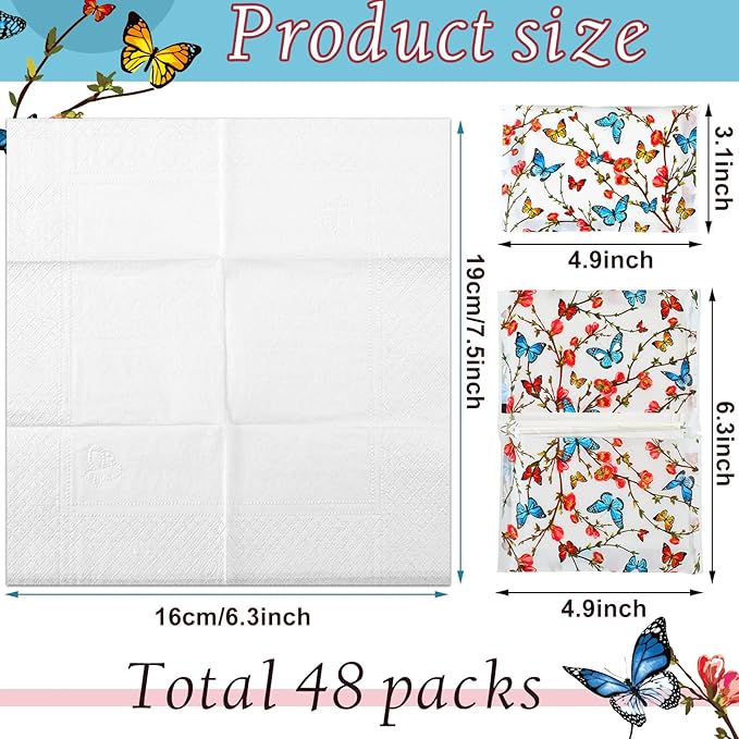 Geyee 50 Packs Tissue Travel Size Facial Paper Napkins Travel Packs Disposable Pocket Tissues for Wedding Guest Traveling School Purse Home Supplies, 500 Sheets 3 Ply(Butterfly)