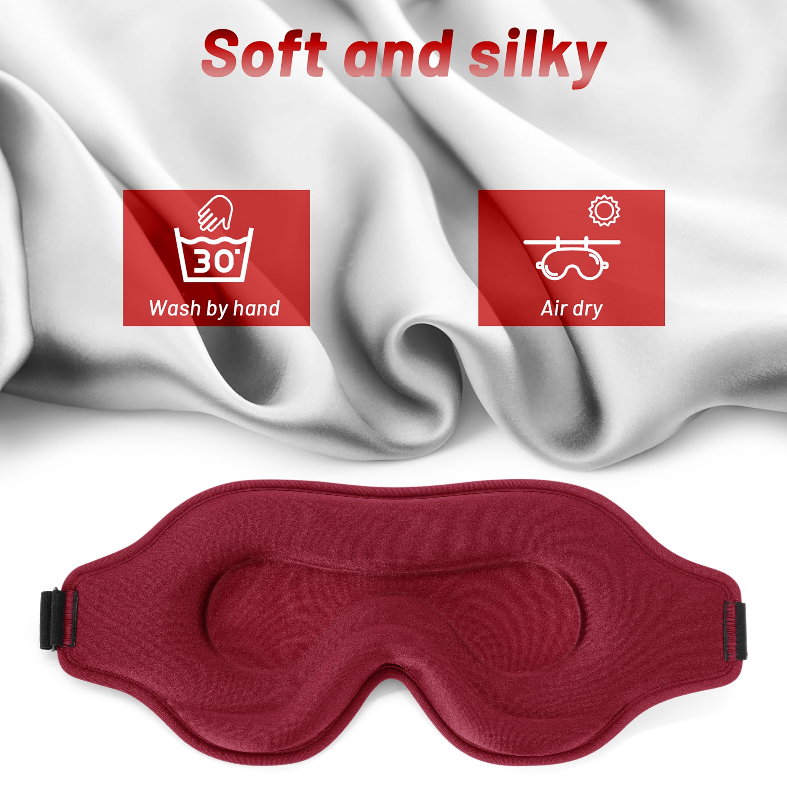 Sleep Eye Mask for Men Women, Lash Extensions 3D Sleeping Mask, Travel Blackout Night Blindfold Eye Shade Cover with Adjustable Strap (Red)