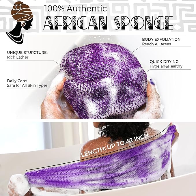 African Net Sponge Authentic - Exfoliating Back Scrub Bath Sponge with Knots - Afro Scrub Body Scrubber Exfoliator Washcloth - African Body Care Daily Use Shower Essentials