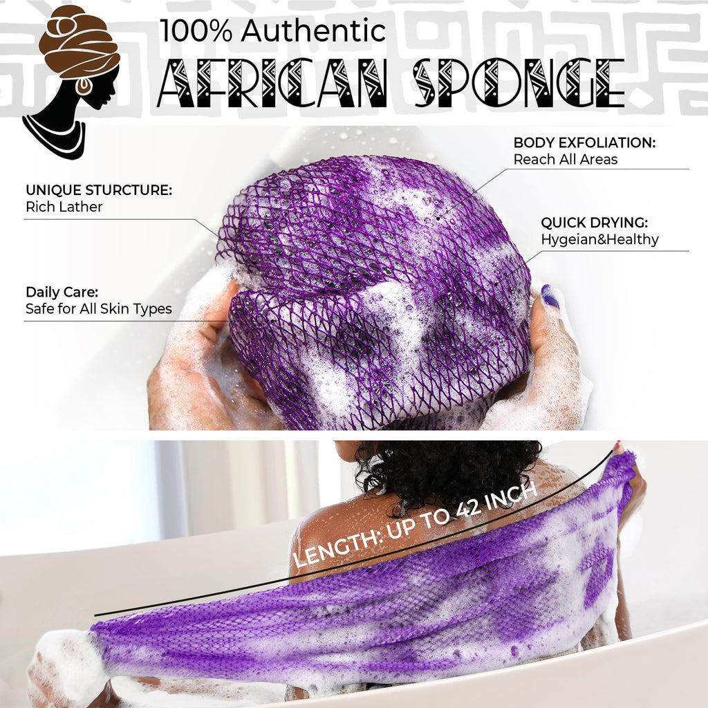 African Net Sponge Authentic - Exfoliating Back Scrub Bath Sponge with Knots - Afro Scrub Body Scrubber Exfoliator Washcloth - African Body Care Daily Use Shower Essentials