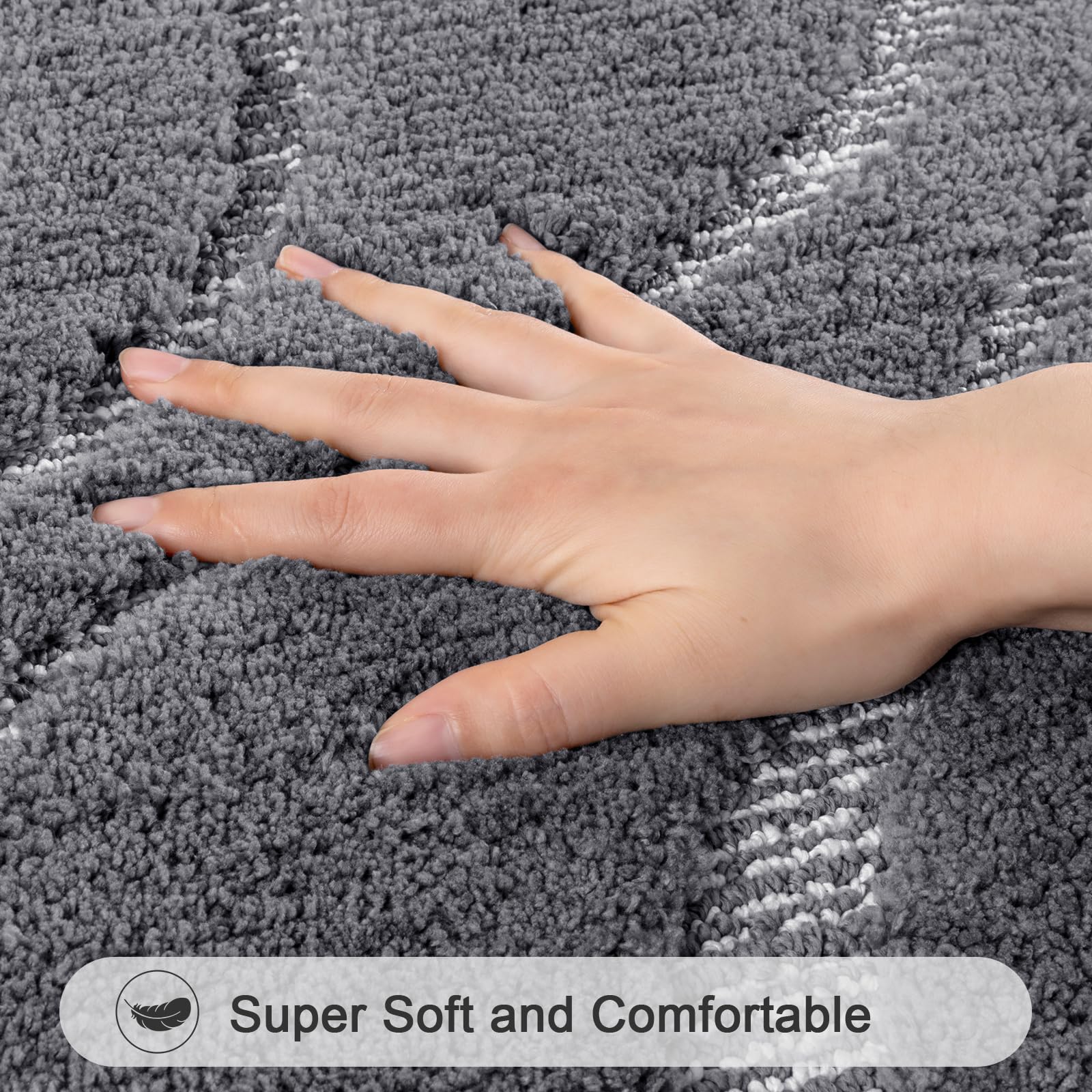 HEBE Bathroom Rugs Sets 5 Piece, Non Slip Washable Absorbent Bath Mat Set