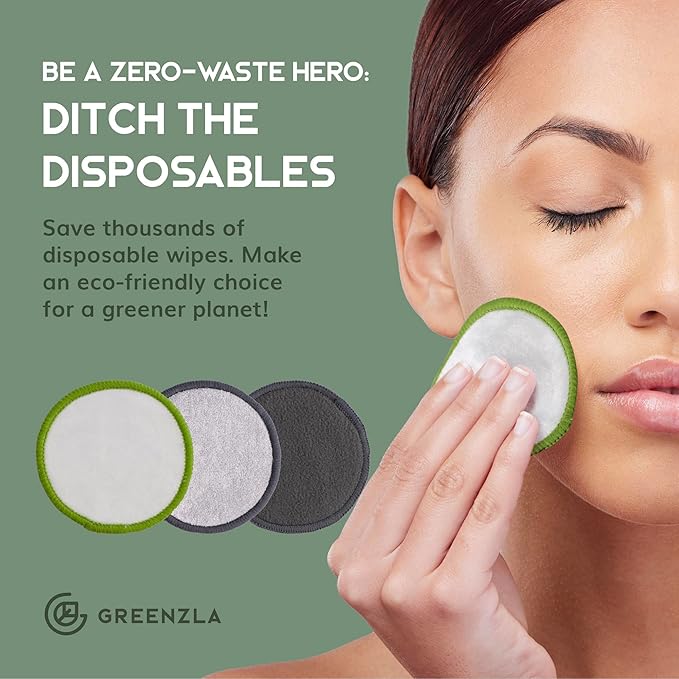 GREENZLA Reusable Makeup Remover Pads | 30 Pack | Bamboo Cotton Rounds