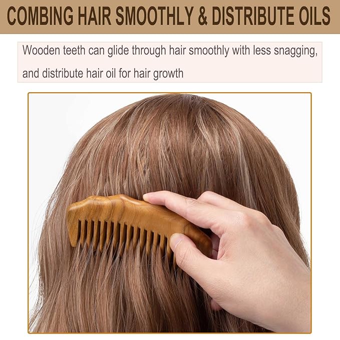 Moreinday 2 Pack Wooden Comb, Beard Comb for Men, Hair Combs for Women