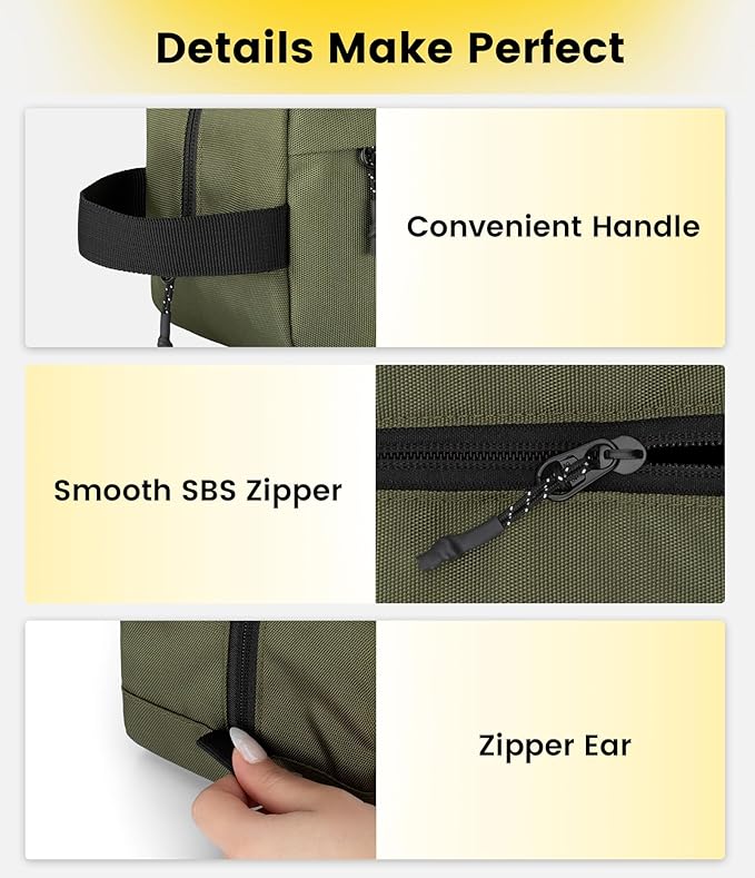 Vorspack Travel Toiletry Bag for Men - Hanging Toiletries Bag Water Resistant Travel Bag for Toiletries Accessories - Army Green