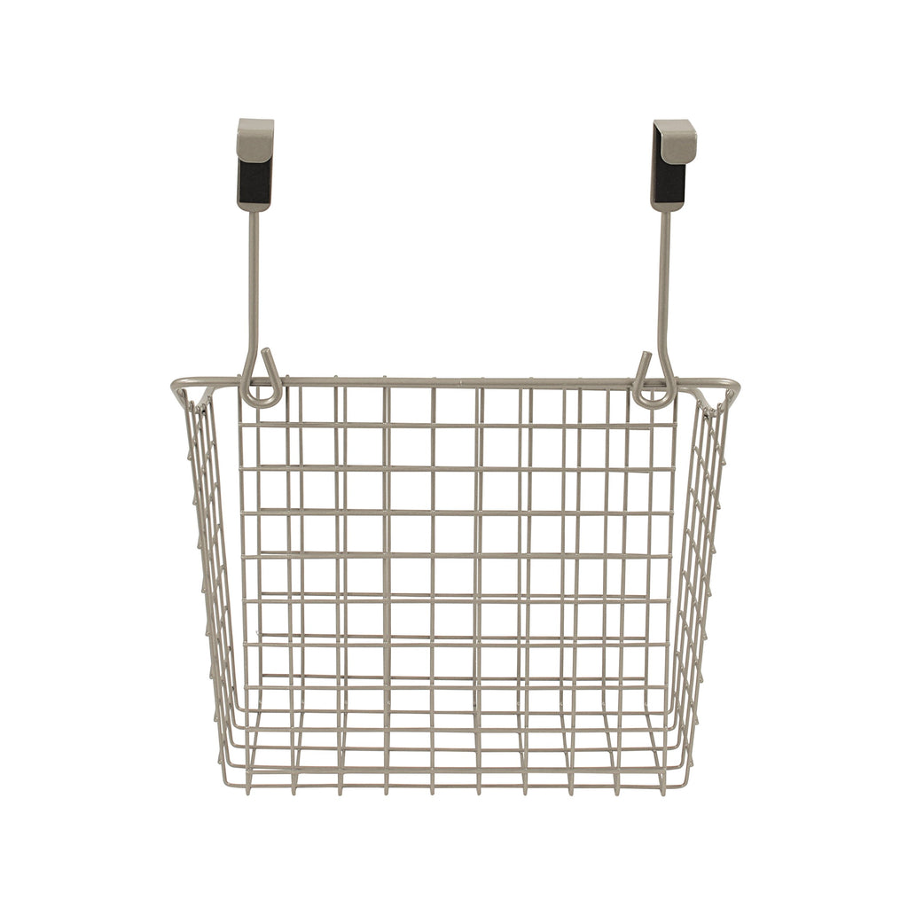 Spectrum Hanging Baskets for Organizing (Large, Satin Nickel) - Grid Over the Cabinet Wire Basket for Kitchen or Bathroom - Door Hanging Storage Organizer for Cleaning Supplies, Washcloths, & Towels