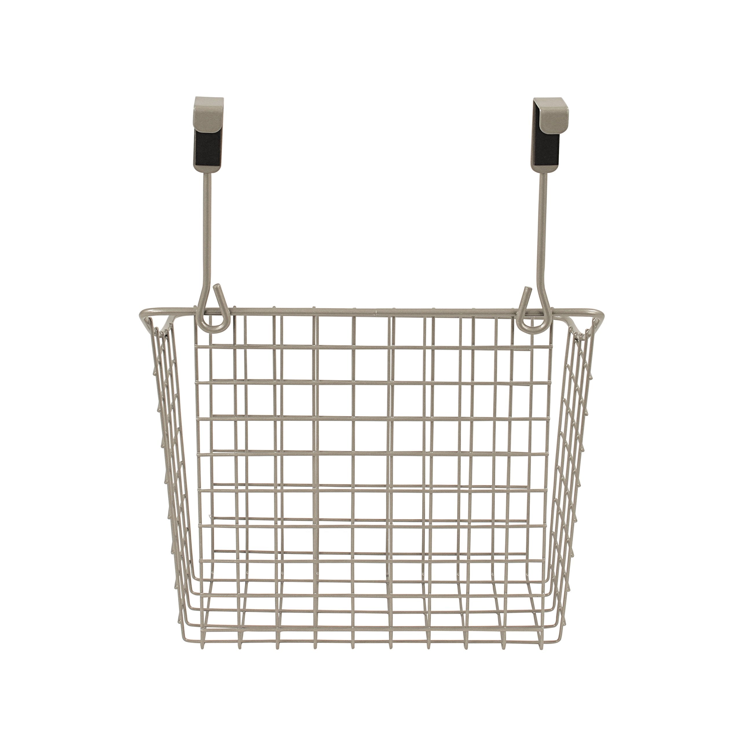 Spectrum Hanging Baskets for Organizing (Large, Satin Nickel) - Grid Over the Cabinet Wire Basket for Kitchen or Bathroom - Door Hanging Storage Organizer for Cleaning Supplies, Washcloths, & Towels