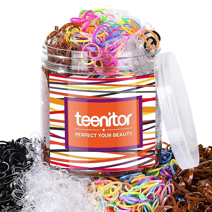 Teenitor Hair Elastics, 2000pcs Hair Rubber Bands, Clear,Black,Brown