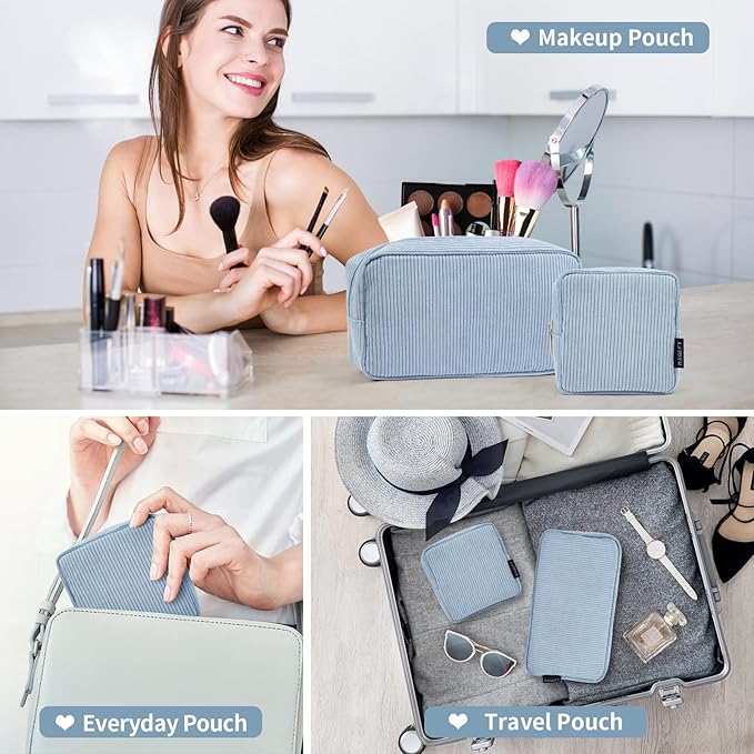 MAGEFY Small Makeup Bag Mini Make up Pouch Cute Cosmetic Bag for Women Travel Purse Essentials Bags with Slip-in Pockets (Blue)