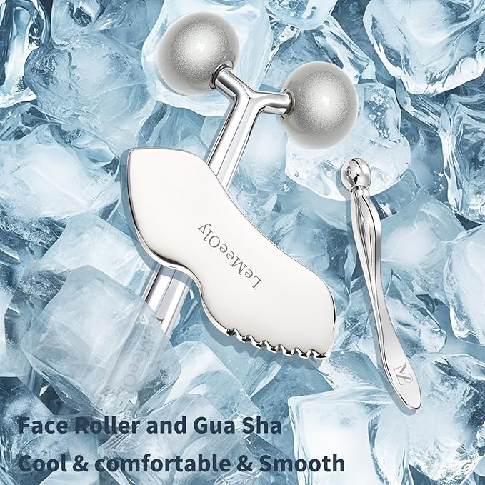 LeMeeOly 2Pcs Gua Sha Facial Tools Stainless Steel, Detailer GuaSha Set for Face and Neck, Natural Skin Care Metal Gua Sha Lymphatic Drainage Face Massage Tool, Gift for Women