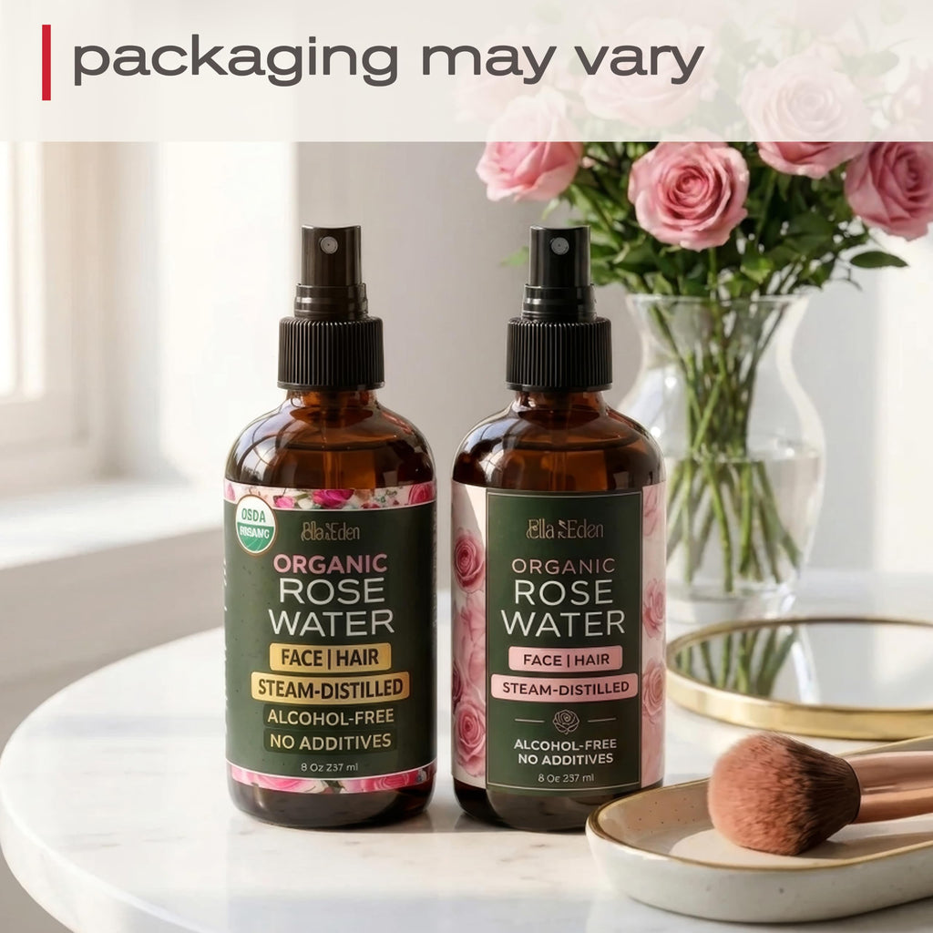 Organic Rose Water Spray for Face & Hair, 100% Pure, Alcohol Free, 8 Oz