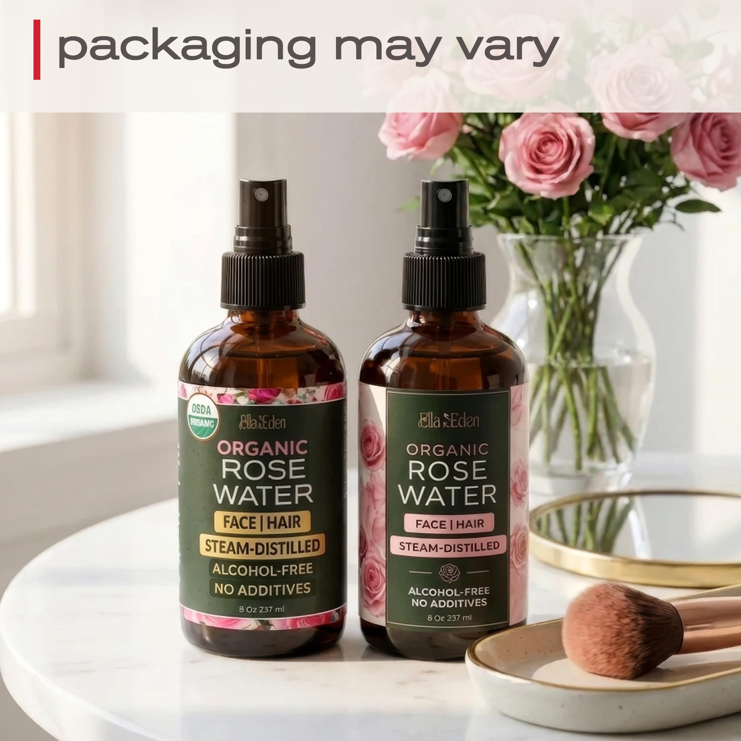 Organic Rose Water Spray for Face & Hair, 100% Pure, Alcohol Free, 8 Oz