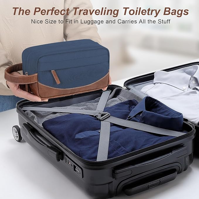 Ezday Travel Toiletry Bag for Men, Hanging Toiletry Organizer, Water Resistant Shaving Kit with Large Capacity for Travel Accessories (Blue, Medium)