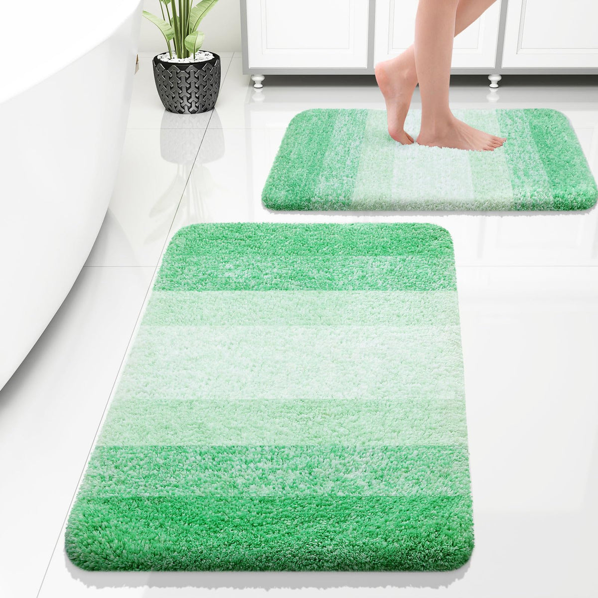 OLANLY Micorfiber Bathroom Rug Set 2 Piece, Soft Bath Mats, Olive Green
