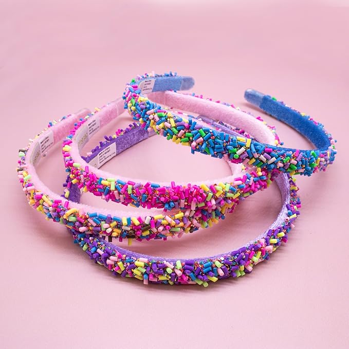 FROG SAC 4 Thin Headbands for Girls - Sequin Headband Set for Kids, Sprinkle Hair Bands for Children, Cute Sparkly Glitter Girl Non Slip Headband, Toddler Hair Accessories (Multicolor Sprinkles, Kids)