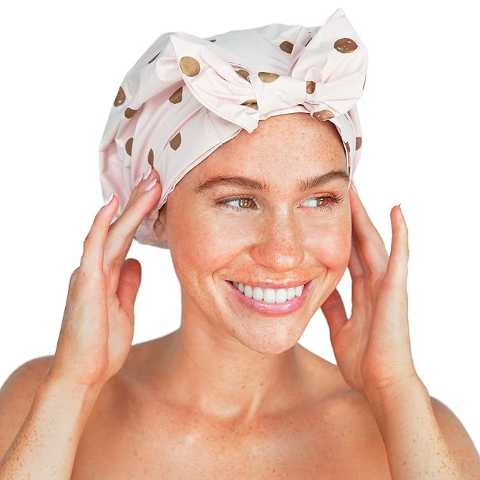 Kitsch Luxury Large Shower Cap for Women - Blush Dot